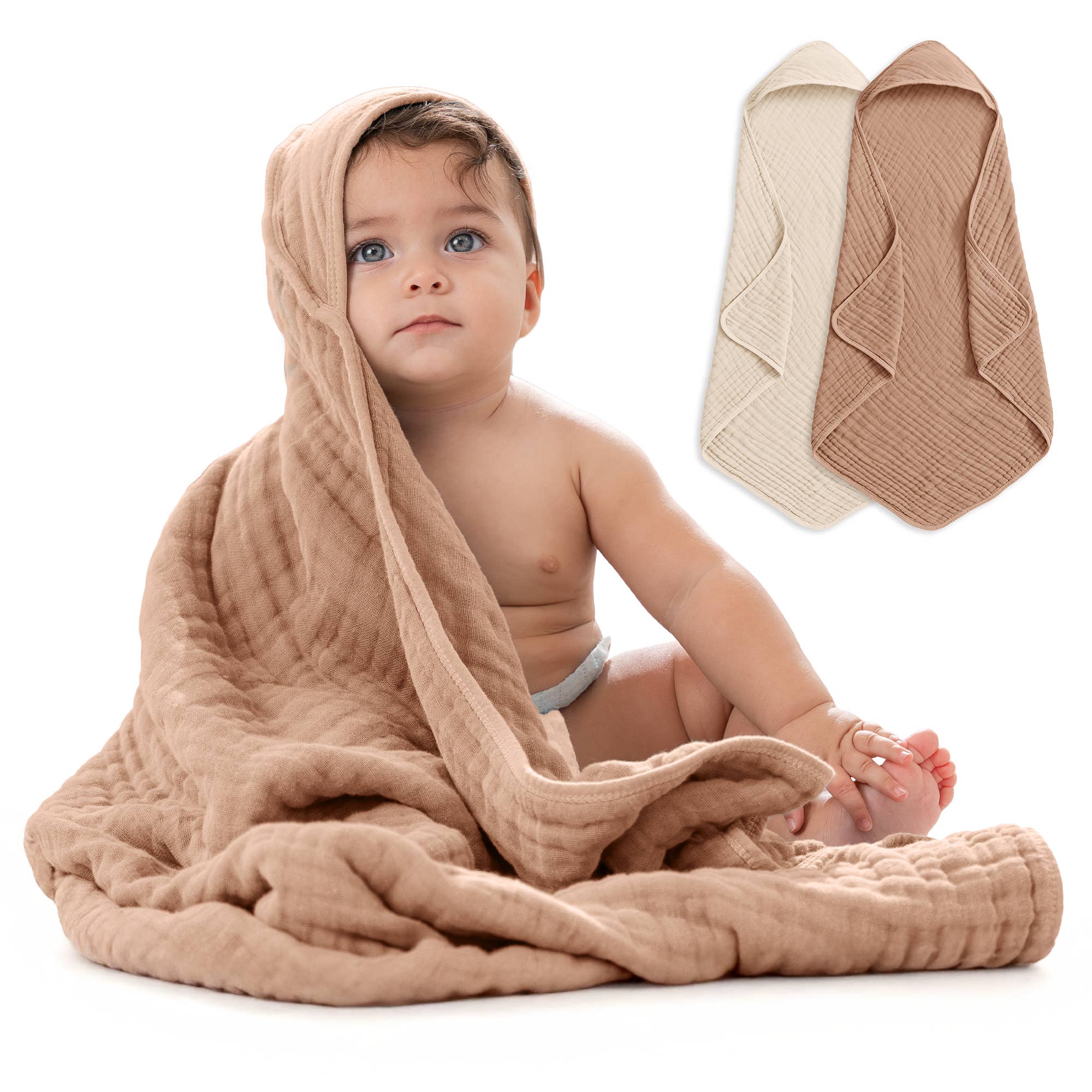 Comfy Cubs Hooded Baby Towel, 6-Layer Muslin Cotton, Mauve